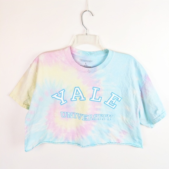 🍍 YALE UNIVERSITY Pastel Tie Dye Boxy Crop Top - Picture 2 of 9